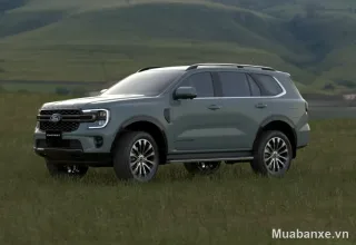 Ford Everest màu xanh 3/4 trước, nổi bật giữa thiên nhiên.
