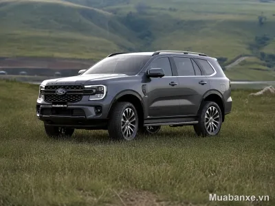 Ford Everest màu xám góc 3/4 trước, nổi bật giữa thiên nhiên.
