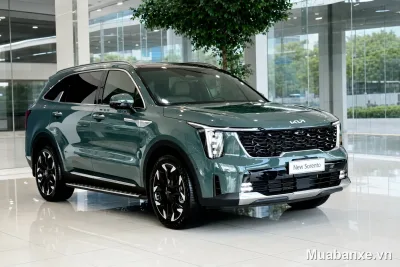 Kia Sorento màu xanh 3/4 trước, thiết kế hiện đại và sang trọng.