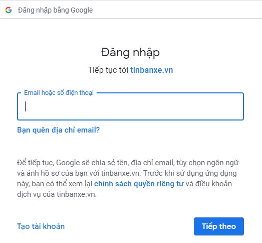 chon dang nhap bang tai khoan google tin ban xe