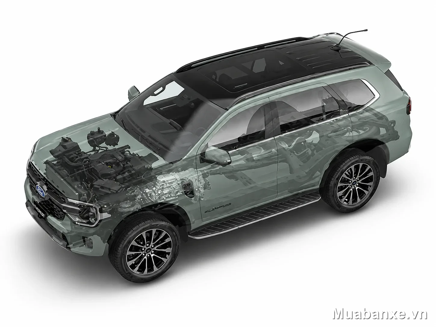 Ford Everest màu xanh dương 3/4 trước (góc khác) Ford Everest màu xanh dương góc 3/4 trước với thiết kế hiện đại.