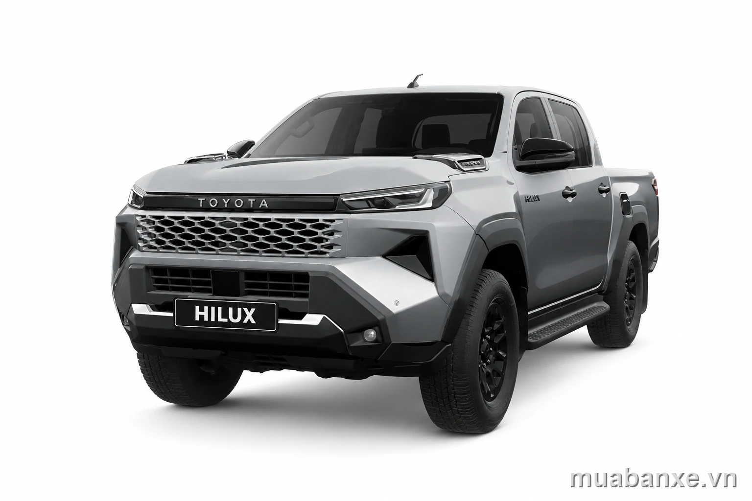 Toyota Hilux bạc trên nền trắng