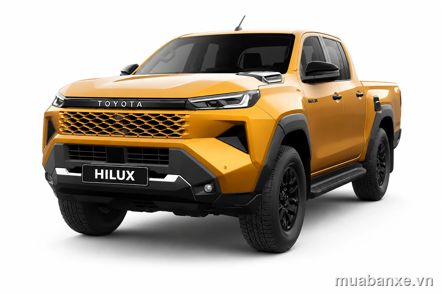 Toyota Hilux vàng trên nền trắng