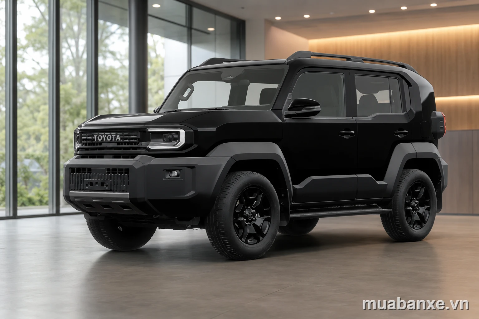Land Cruiser FJ đen trong showroom hiện đại