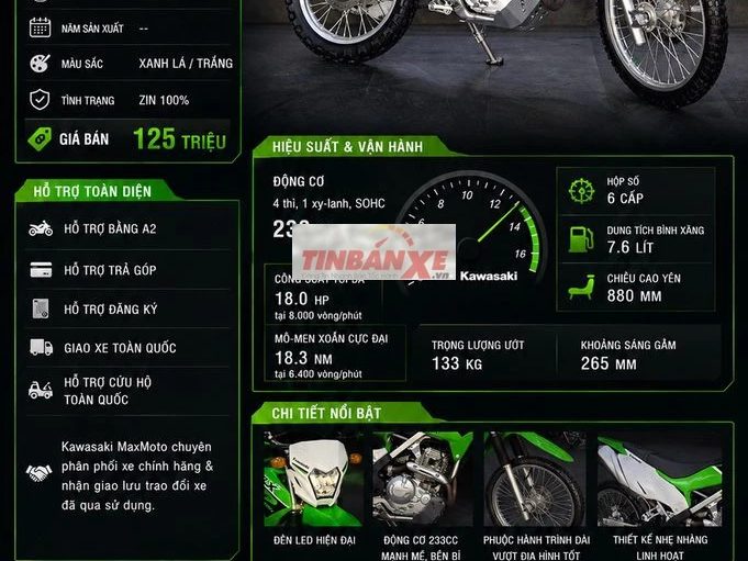 Kawasaki KLX 230 S Xanh lá 720 km